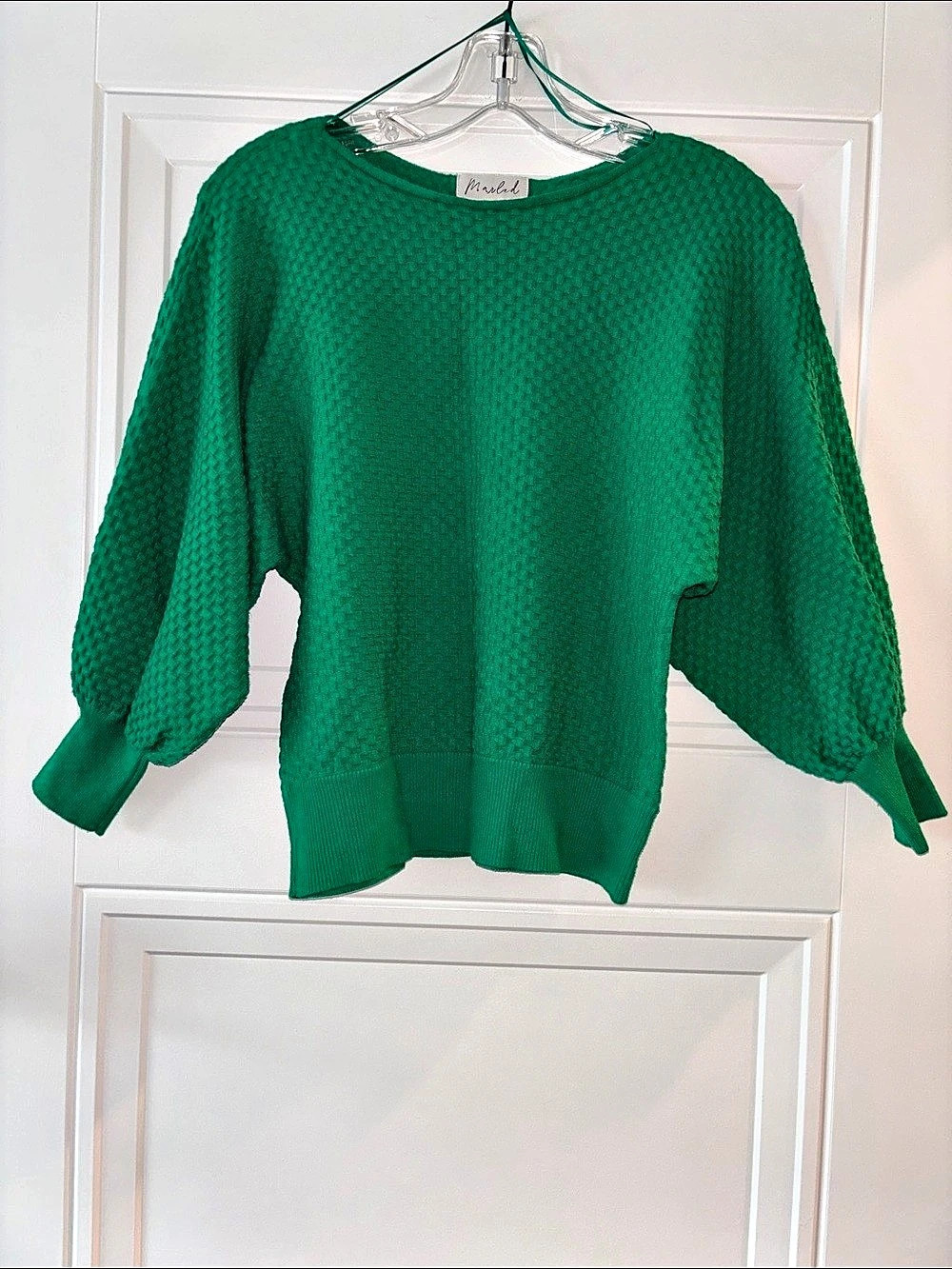 Marled Textured Crew Neck Sweater in Green Size Small